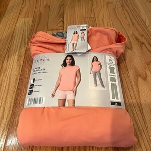 NEW Serra Women's XL Peach Gray Animal Print 3-Piece Pajama Set Pockets